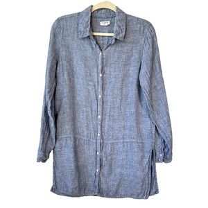 Artisan NY Small Linen Shirt Tunic Top Long Sleeve Button Up Chambray Long Waist